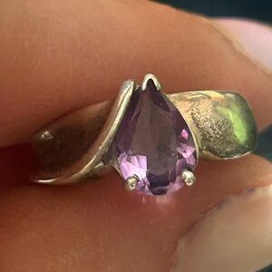 Modern Silver Ring with Purple Amethyst and Asymmetrical Design
